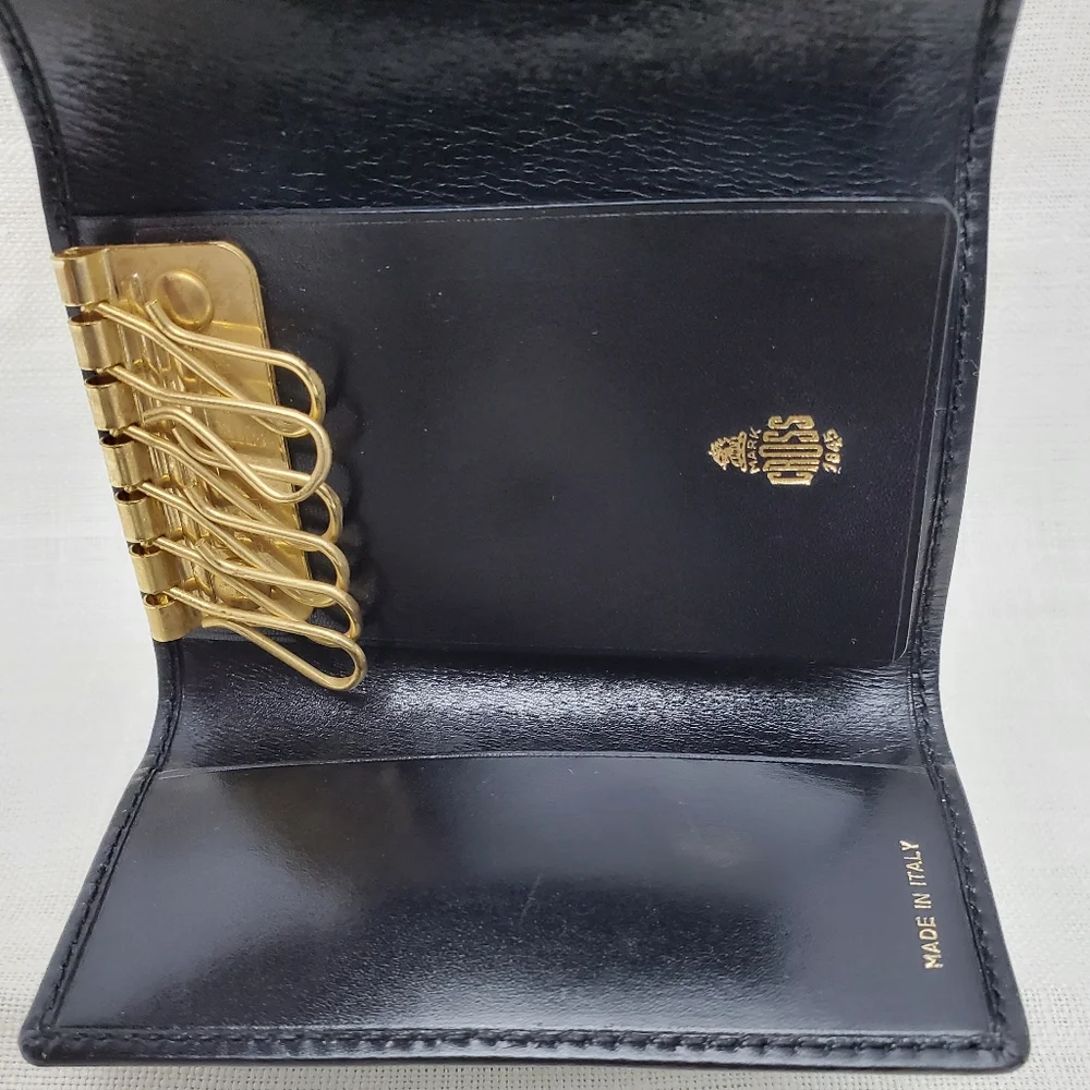 Mark Cross 1845 Leather Key Case Black and Brass Key Holder